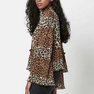Buffalo David Bitton Jacinda Women’s Ruffle Blouse in Leopard NWT